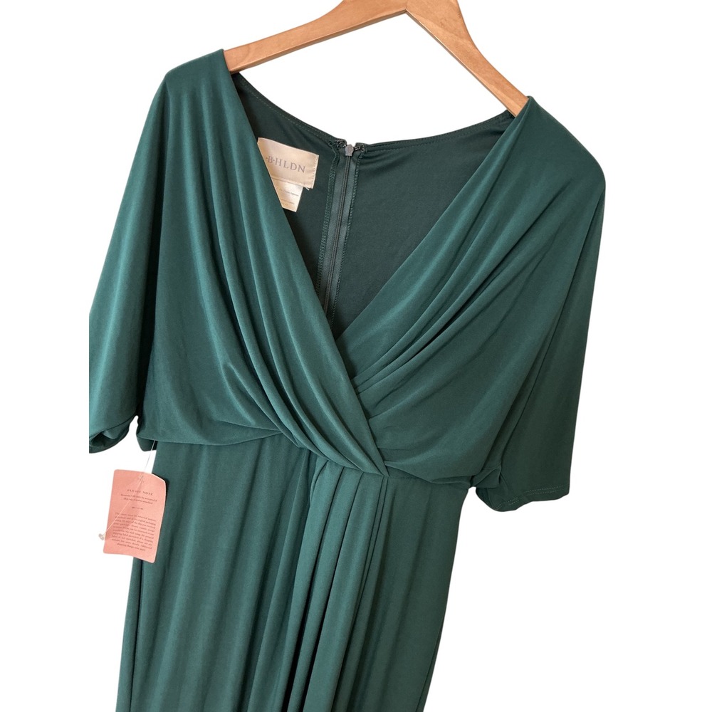 BHLDN Emerald Green V-Neck Draped Maxi Dress Bridesmaid Formal Gown Womens 10 - Picture 6 of 10